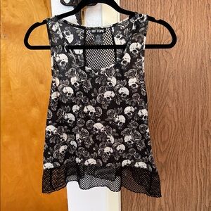 Hot Topic Black and White Skull Mesh Tank Top